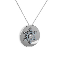 Swarovski ve akuamarin 18 ayar beyaz altın kolye (40 cm beyaz altın rolo zincir)