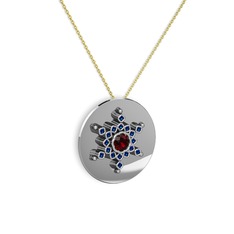 Garnet ve lab safir 18 ayar beyaz altın kolye (40 cm altın rolo zincir)