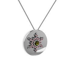 Neu Kar Tanesi Kolye - Peridot ve kök yakut 8 ayar beyaz altın kolye (40 cm gümüş rolo zincir) #1i8jsro