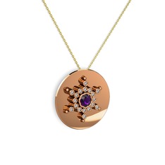Neu Kar Tanesi Kolye - Ametist ve swarovski 14 ayar rose altın kolye (40 cm altın rolo zincir) #1ii2mn4
