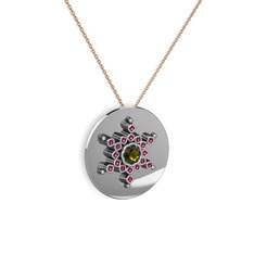 Neu Kar Tanesi Kolye - Peridot ve rodolit garnet 18 ayar beyaz altın kolye (40 cm gümüş rolo zincir) #1j6vkva
