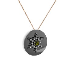 Neu Kar Tanesi Kolye - Peridot ve swarovski 925 ayar siyah rodyum kaplama gümüş kolye (40 cm gümüş rolo zincir) #1k30b2i