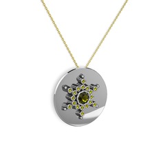 Neu Kar Tanesi Kolye - Peridot 14 ayar beyaz altın kolye (40 cm altın rolo zincir) #1k5tl4q