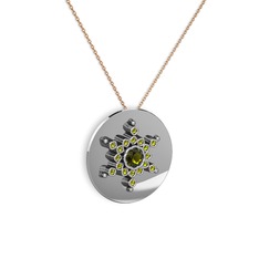 Peridot 8 ayar beyaz altın kolye (40 cm gümüş rolo zincir)