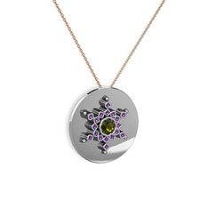Neu Kar Tanesi Kolye - Peridot ve ametist 14 ayar beyaz altın kolye (40 cm rose altın rolo zincir) #1l6g0jx