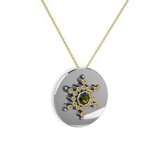 Peridot ve sitrin 18 ayar beyaz altın kolye (40 cm gümüş rolo zincir)