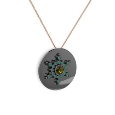 Neu Kar Tanesi Kolye - Peridot ve kök zümrüt 925 ayar siyah rodyum kaplama gümüş kolye (40 cm rose altın rolo zincir) #1lhmk51