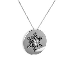 Neu Kar Tanesi Kolye - Swarovski ve siyah zirkon 18 ayar beyaz altın kolye (40 cm beyaz altın rolo zincir) #1lollcs