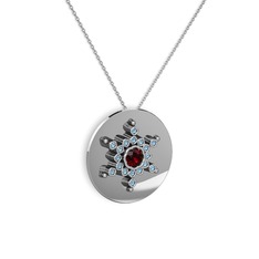 Garnet ve akuamarin 18 ayar beyaz altın kolye (40 cm gümüş rolo zincir)
