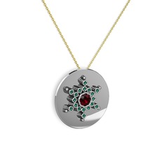 Garnet ve yeşil kuvars 8 ayar beyaz altın kolye (40 cm altın rolo zincir)