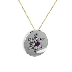 Neu Kar Tanesi Kolye - Ametist ve swarovski 8 ayar beyaz altın kolye (40 cm altın rolo zincir) #1oo9ste