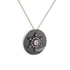 Neu Kar Tanesi Kolye - Swarovski ve pembe kuvars 925 ayar siyah rodyum kaplama gümüş kolye (40 cm rose altın rolo zincir) #1pvgdwr