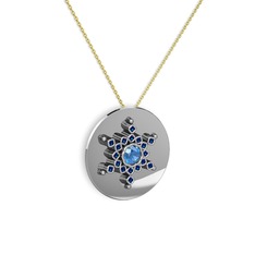 Akuamarin ve lab safir 925 ayar gümüş kolye (40 cm gümüş rolo zincir)
