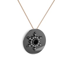 Neu Kar Tanesi Kolye - Siyah zirkon ve swarovski 925 ayar siyah rodyum kaplama gümüş kolye (40 cm rose altın rolo zincir) #1qutah8