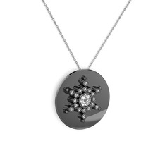 Neu Kar Tanesi Kolye - Swarovski 925 ayar siyah rodyum kaplama gümüş kolye (40 cm beyaz altın rolo zincir) #1qyoxpr