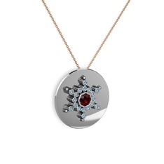Neu Kar Tanesi Kolye - Garnet ve akuamarin 18 ayar beyaz altın kolye (40 cm rose altın rolo zincir) #1s7gp6g