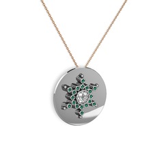 Swarovski ve yeşil kuvars 14 ayar beyaz altın kolye (40 cm rose altın rolo zincir)