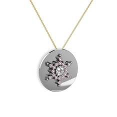 Neu Kar Tanesi Kolye - Swarovski ve pembe kuvars 14 ayar beyaz altın kolye (40 cm altın rolo zincir) #1smti5u
