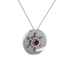 Rodolit garnet ve pembe kuvars 925 ayar gümüş kolye (40 cm beyaz altın rolo zincir)