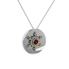 Rodolit garnet ve peridot 925 ayar gümüş kolye (40 cm beyaz altın rolo zincir)