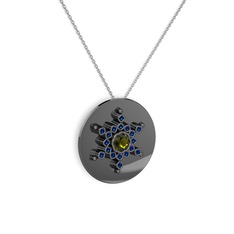 Neu Kar Tanesi Kolye - Peridot ve lab safir 925 ayar siyah rodyum kaplama gümüş kolye (40 cm beyaz altın rolo zincir) #1tbv8px