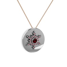 Garnet ve kök yakut 8 ayar beyaz altın kolye (40 cm gümüş rolo zincir)