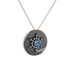 Neu Kar Tanesi Kolye - Akuamarin ve swarovski 925 ayar siyah rodyum kaplama gümüş kolye (40 cm rose altın rolo zincir) #1tq3ou9