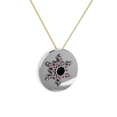 Neu Kar Tanesi Kolye - Siyah zirkon ve kök yakut 14 ayar beyaz altın kolye (40 cm altın rolo zincir) #1ts985t