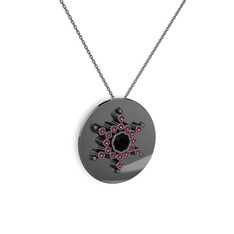 Neu Kar Tanesi Kolye - Siyah zirkon ve rodolit garnet 925 ayar siyah rodyum kaplama gümüş kolye (40 cm gümüş rolo zincir) #1uclosn