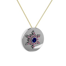 Lab safir ve rodolit garnet 925 ayar gümüş kolye (40 cm gümüş rolo zincir)