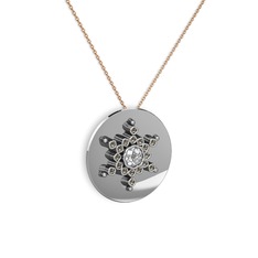 Neu Kar Tanesi Kolye - Swarovski ve dumanlı kuvars 14 ayar beyaz altın kolye (40 cm rose altın rolo zincir) #1veyhni