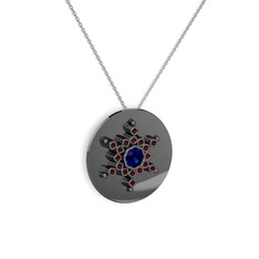 Neu Kar Tanesi Kolye - Lab safir ve garnet 925 ayar siyah rodyum kaplama gümüş kolye (40 cm beyaz altın rolo zincir) #1vzeha8
