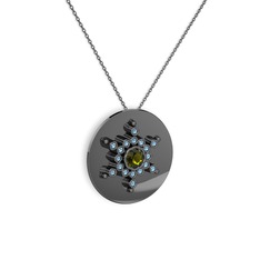 Neu Kar Tanesi Kolye - Peridot ve akuamarin 925 ayar siyah rodyum kaplama gümüş kolye (40 cm gümüş rolo zincir) #1w5x3ct