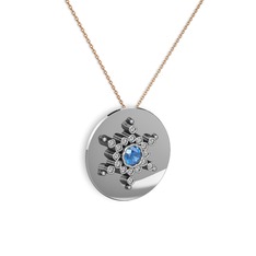 Akuamarin ve swarovski 925 ayar gümüş kolye (40 cm rose altın rolo zincir)