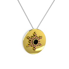 Siyah zirkon ve rodolit garnet 14 ayar altın kolye (40 cm gümüş rolo zincir)