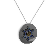 Neu Kar Tanesi Kolye - Dumanlı kuvars ve lab safir 925 ayar siyah rodyum kaplama gümüş kolye (40 cm beyaz altın rolo zincir) #1yd1qlw