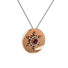 Neu Kar Tanesi Kolye - Rodolit garnet ve akuamarin 14 ayar rose altın kolye (40 cm gümüş rolo zincir) #3615q4