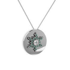 Swarovski ve yeşil kuvars 925 ayar gümüş kolye (40 cm gümüş rolo zincir)