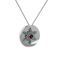 Neu Kar Tanesi Kolye - Rodolit garnet ve yeşil kuvars 18 ayar beyaz altın kolye (40 cm gümüş rolo zincir) #4gbe1m