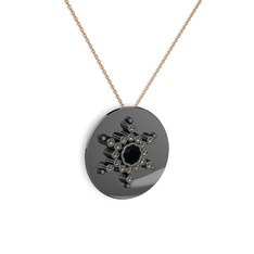 Neu Kar Tanesi Kolye - Siyah zirkon ve dumanlı kuvars 925 ayar siyah rodyum kaplama gümüş kolye (40 cm rose altın rolo zincir) #4oi7ck