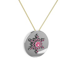 Neu Kar Tanesi Kolye - Pembe kuvars ve rodolit garnet 18 ayar beyaz altın kolye (40 cm altın rolo zincir) #4twsxh