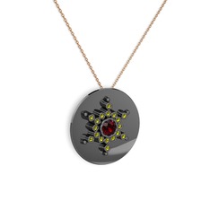 Garnet ve peridot 925 ayar siyah rodyum kaplama gümüş kolye (40 cm rose altın rolo zincir)
