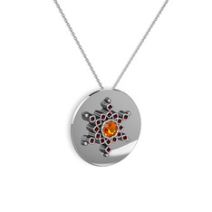 Sitrin ve garnet 14 ayar beyaz altın kolye (40 cm beyaz altın rolo zincir)
