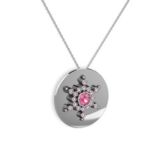 Neu Kar Tanesi Kolye - Pembe kuvars 925 ayar gümüş kolye (40 cm beyaz altın rolo zincir) #5ymdwx