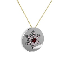 Neu Kar Tanesi Kolye - Garnet ve pembe kuvars 8 ayar beyaz altın kolye (40 cm altın rolo zincir) #6ko79r
