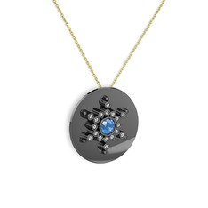 Neu Kar Tanesi Kolye - Akuamarin ve swarovski 925 ayar siyah rodyum kaplama gümüş kolye (40 cm gümüş rolo zincir) #6uchyh