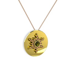 Peridot ve kök yakut 925 ayar altın kaplama gümüş kolye (40 cm rose altın rolo zincir)