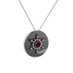 Neu Kar Tanesi Kolye - Garnet ve pembe kuvars 925 ayar siyah rodyum kaplama gümüş kolye (40 cm beyaz altın rolo zincir) #7ugtq3