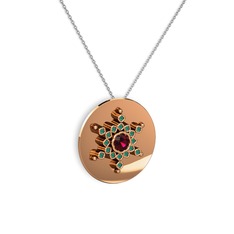 Rodolit garnet ve kök zümrüt 8 ayar rose altın kolye (40 cm beyaz altın rolo zincir)