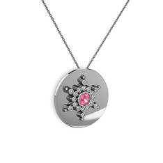 Neu Kar Tanesi Kolye - Pembe kuvars ve swarovski 8 ayar beyaz altın kolye (40 cm gümüş rolo zincir) #8rh86i